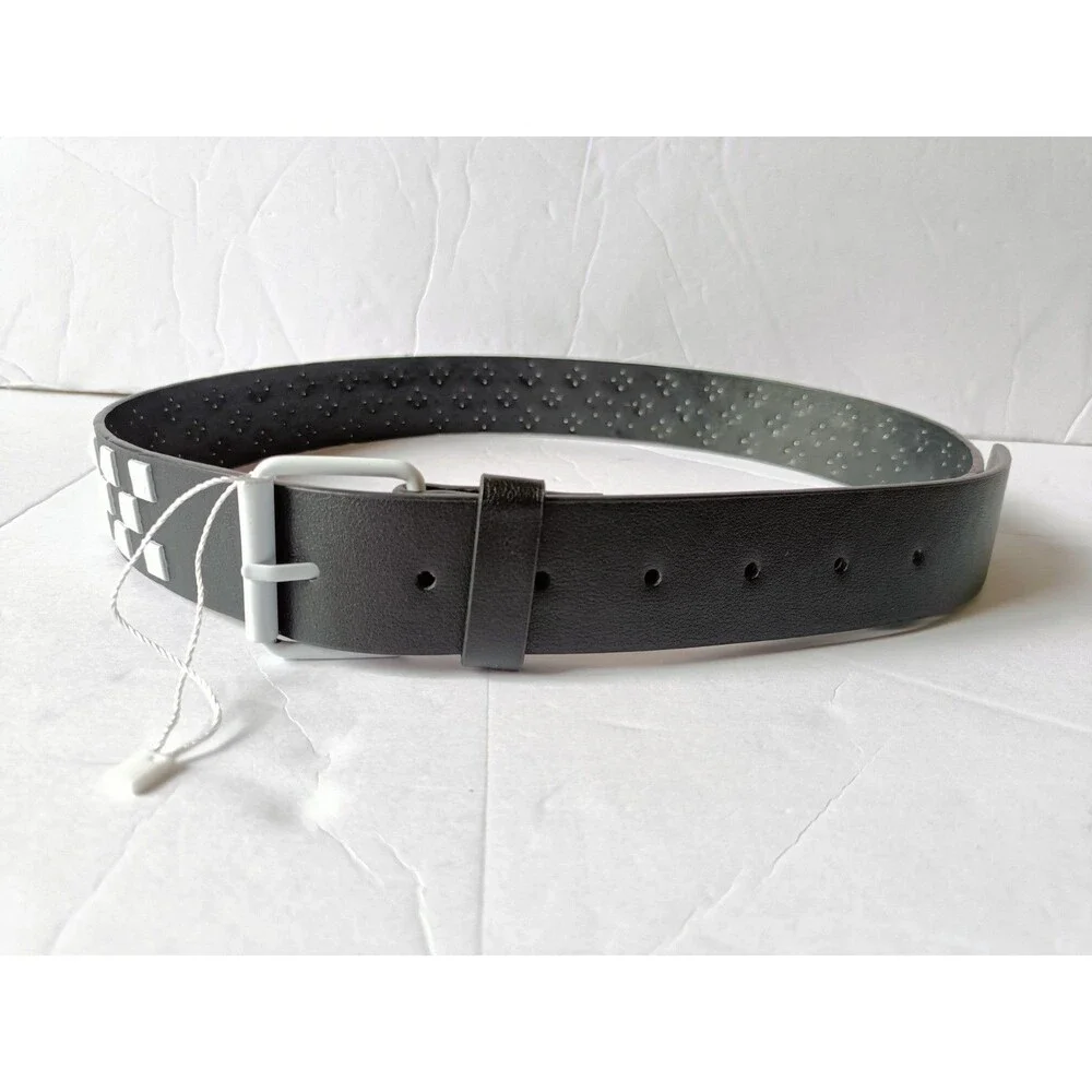 Studded Belt Men's Size 36-38 White Faux Leather Adjustable